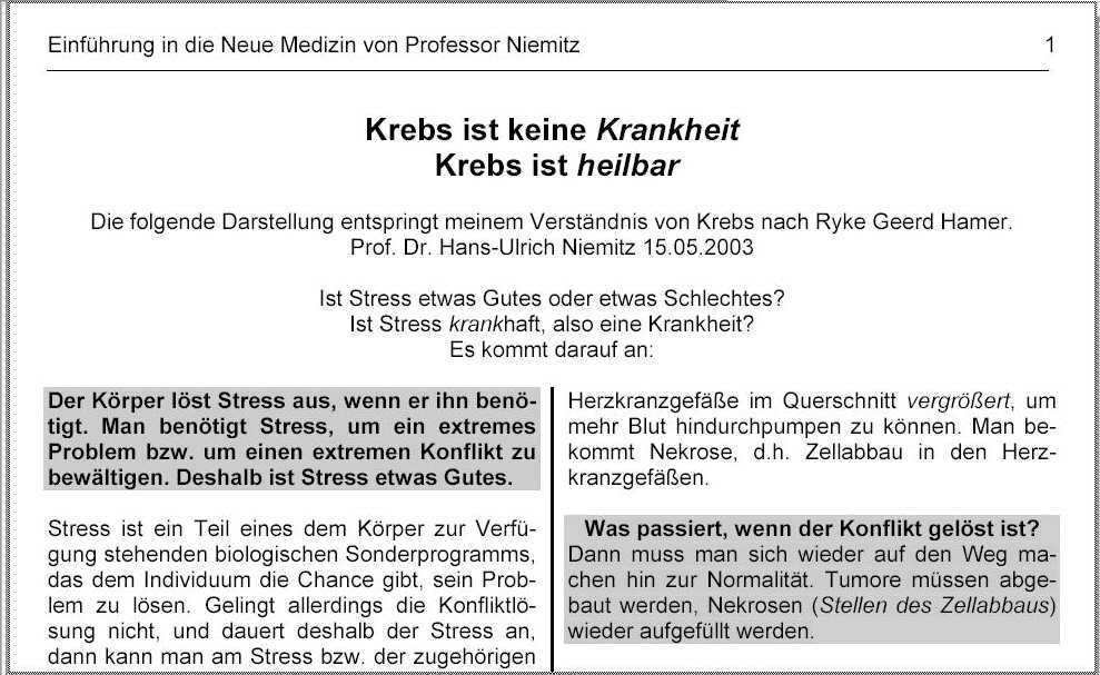 Einführung in die Neue Medizin von Professor Niemitz
